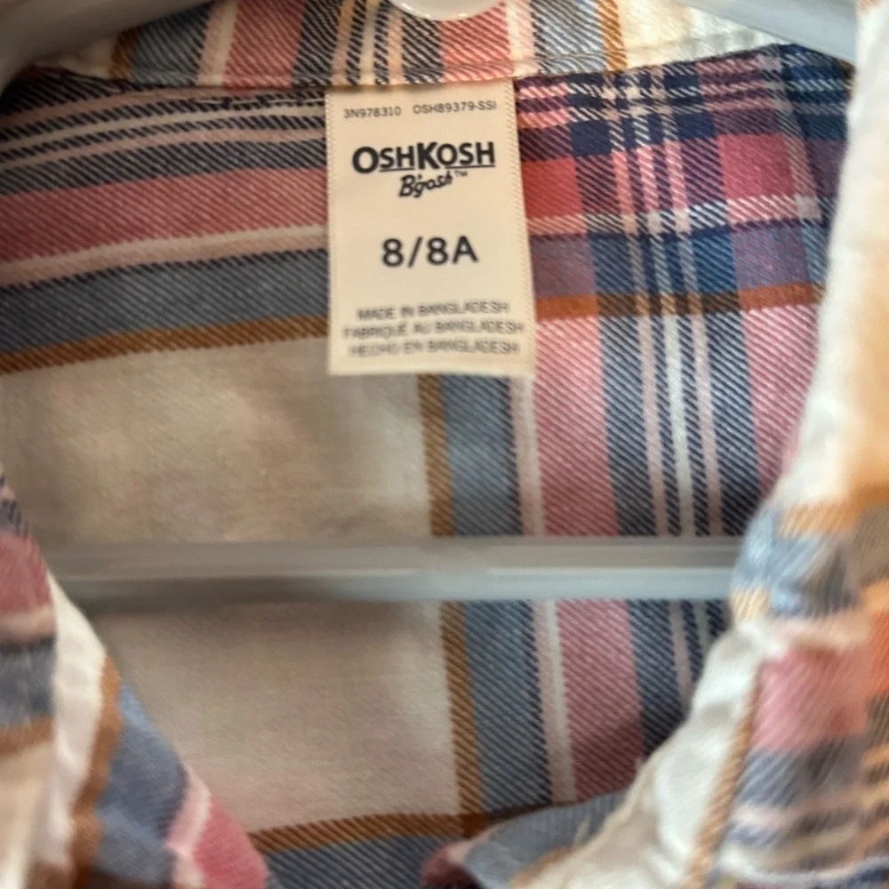 OshKosh Plaid Button Up Shirt Boys Size 8 Youth